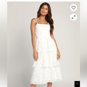 Lulu’s Grace and Beauty White Burnout Floral Print Tiered Dress